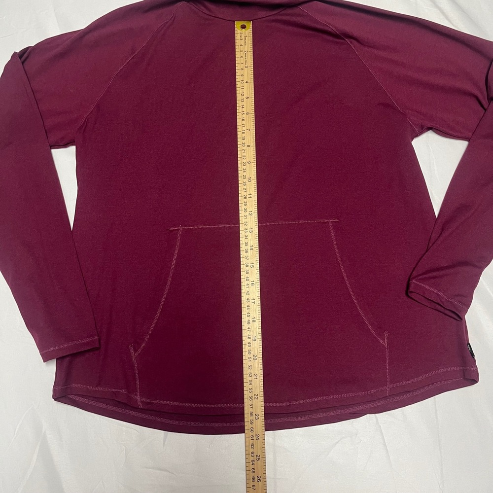 Eddie Bauer Womens Burgundy Funnel Neck Long Sleeve Active Top Kangaroo Pocket - Picture 3 of 9